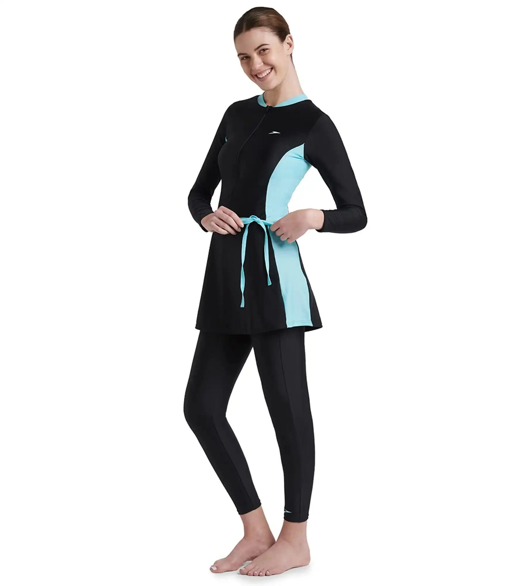 Women's Endurance 10 Two Piece Full Body Suit Swimwear - Black & Marine Blue - Image 3