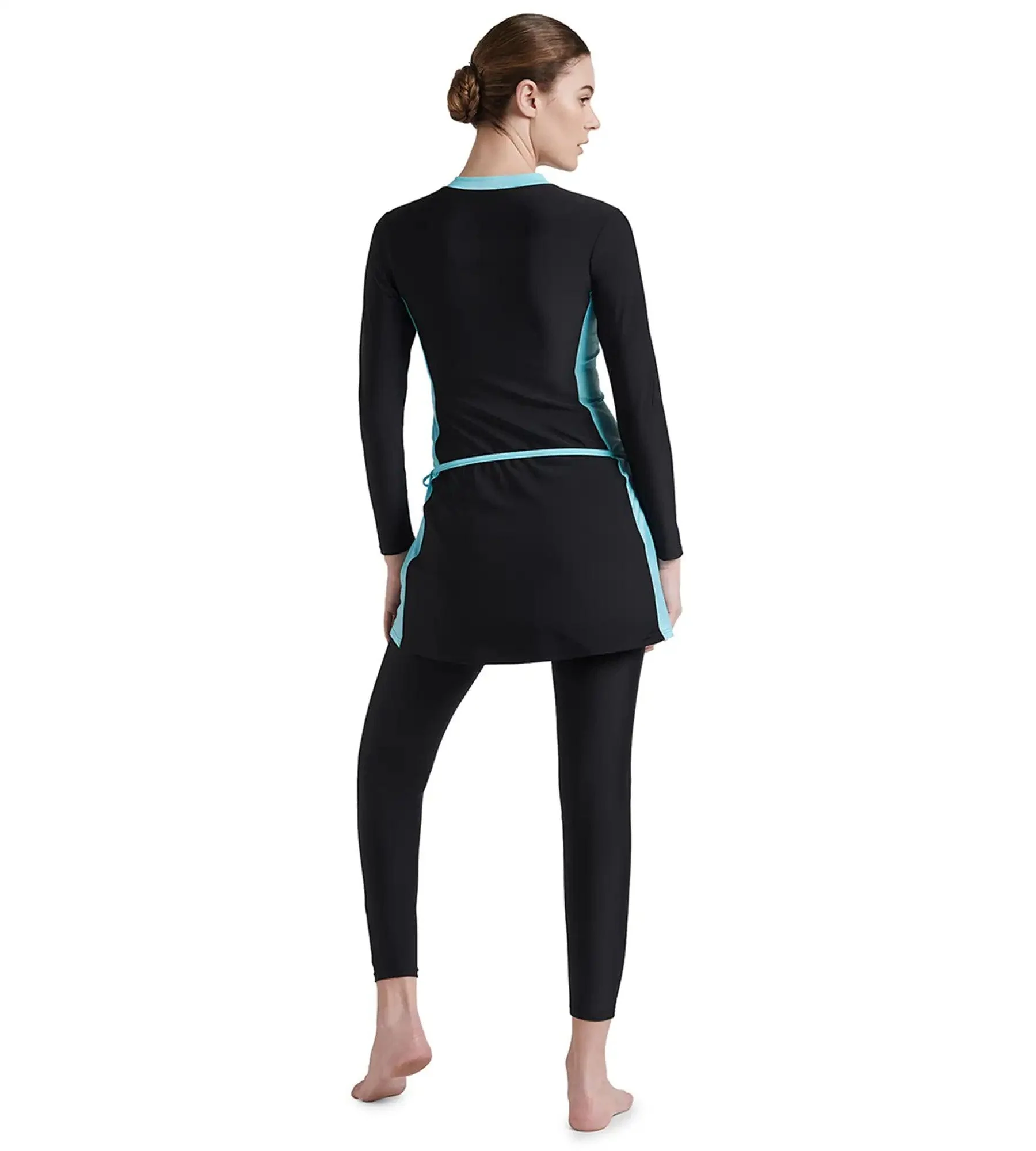 Women's Endurance 10 Two Piece Full Body Suit Swimwear - Black & Marine Blue - Image 5