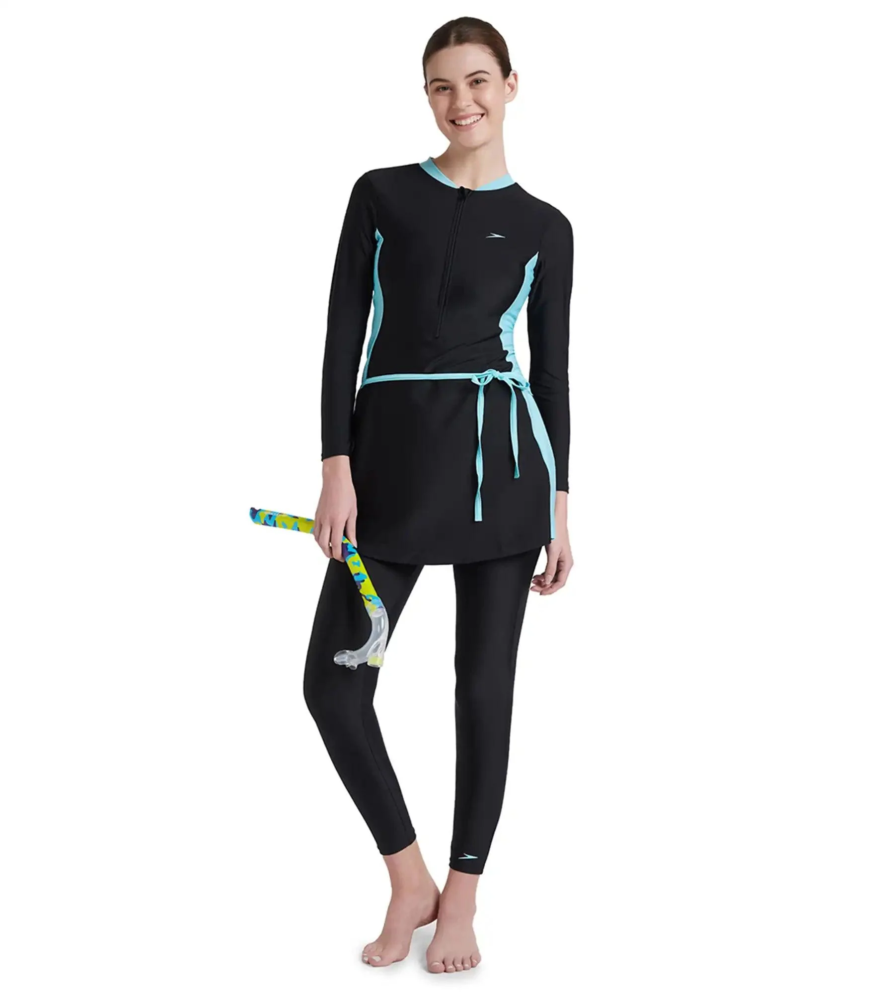 Women's Endurance 10 Two Piece Full Body Suit Swimwear - Black & Marine Blue - Image 6