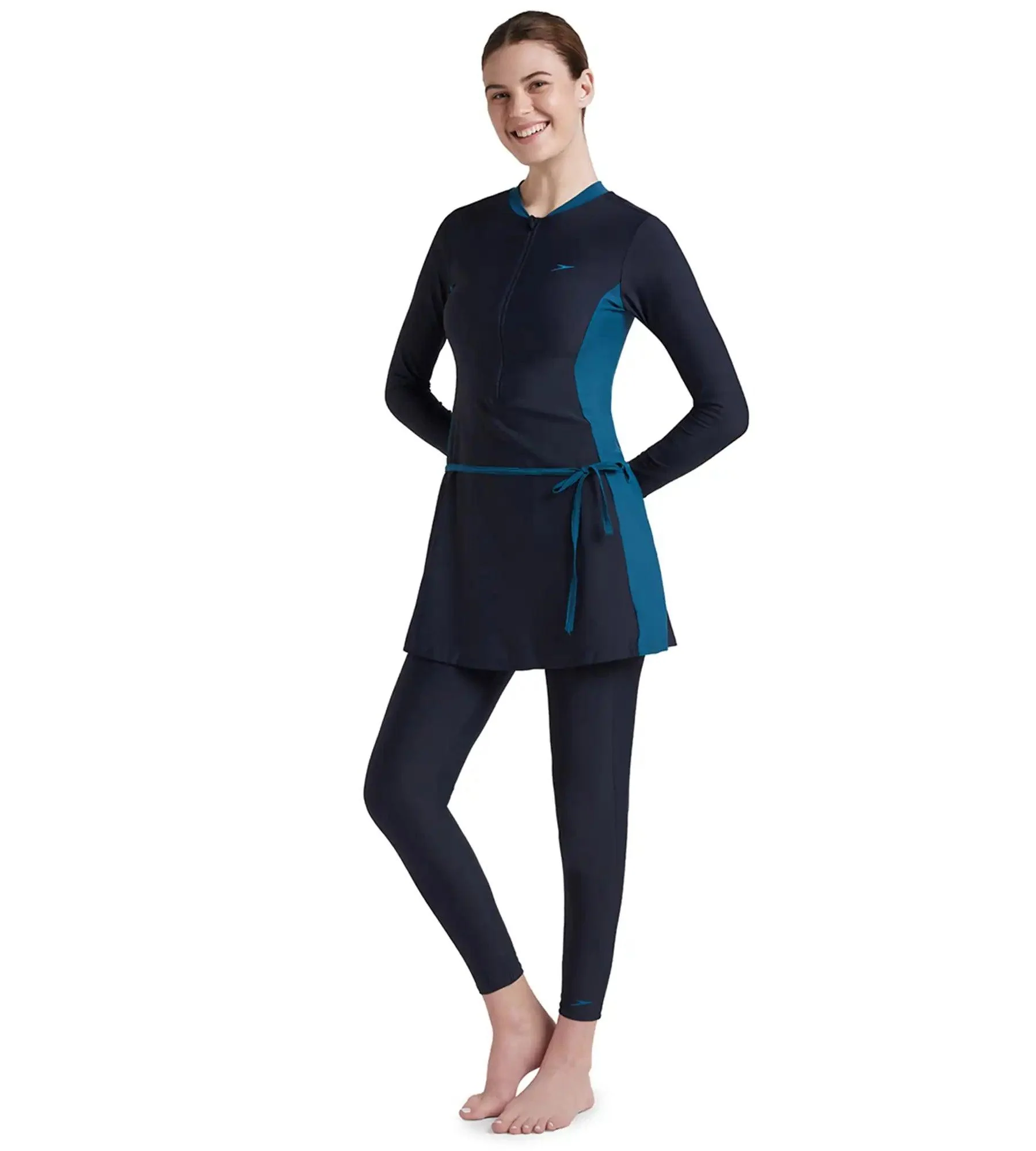 Women's Endurance 10 Two Piece Full Body Suit Swimwear - True Navy & Dark Teal - Image 3