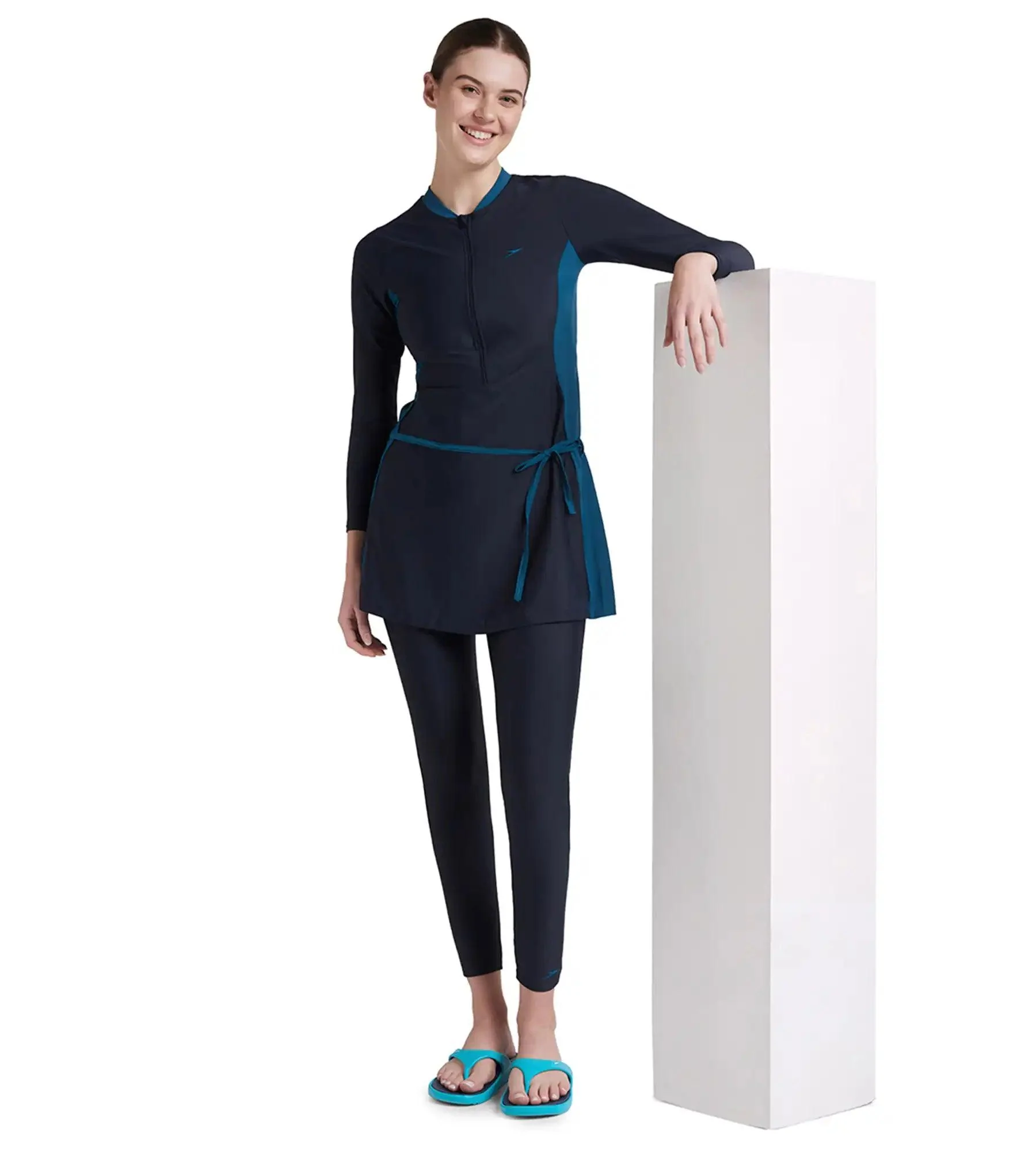 Women's Endurance 10 Two Piece Full Body Suit Swimwear - True Navy & Dark Teal - Image 6