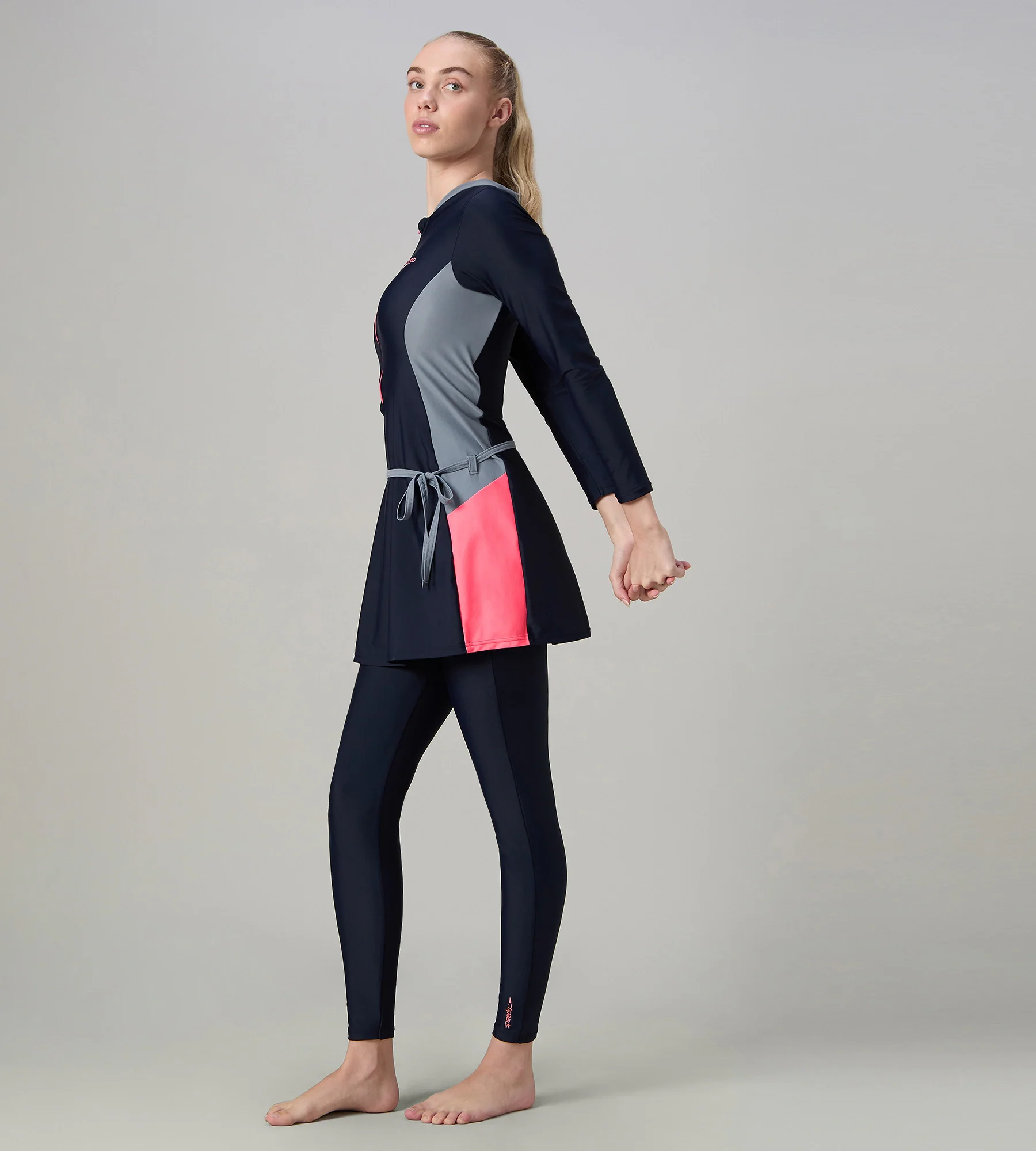 Women's Endurance10 Two Piece Closedback Full Body Suit - Navy, Coin Grey & Pink Lemonade - Image 3