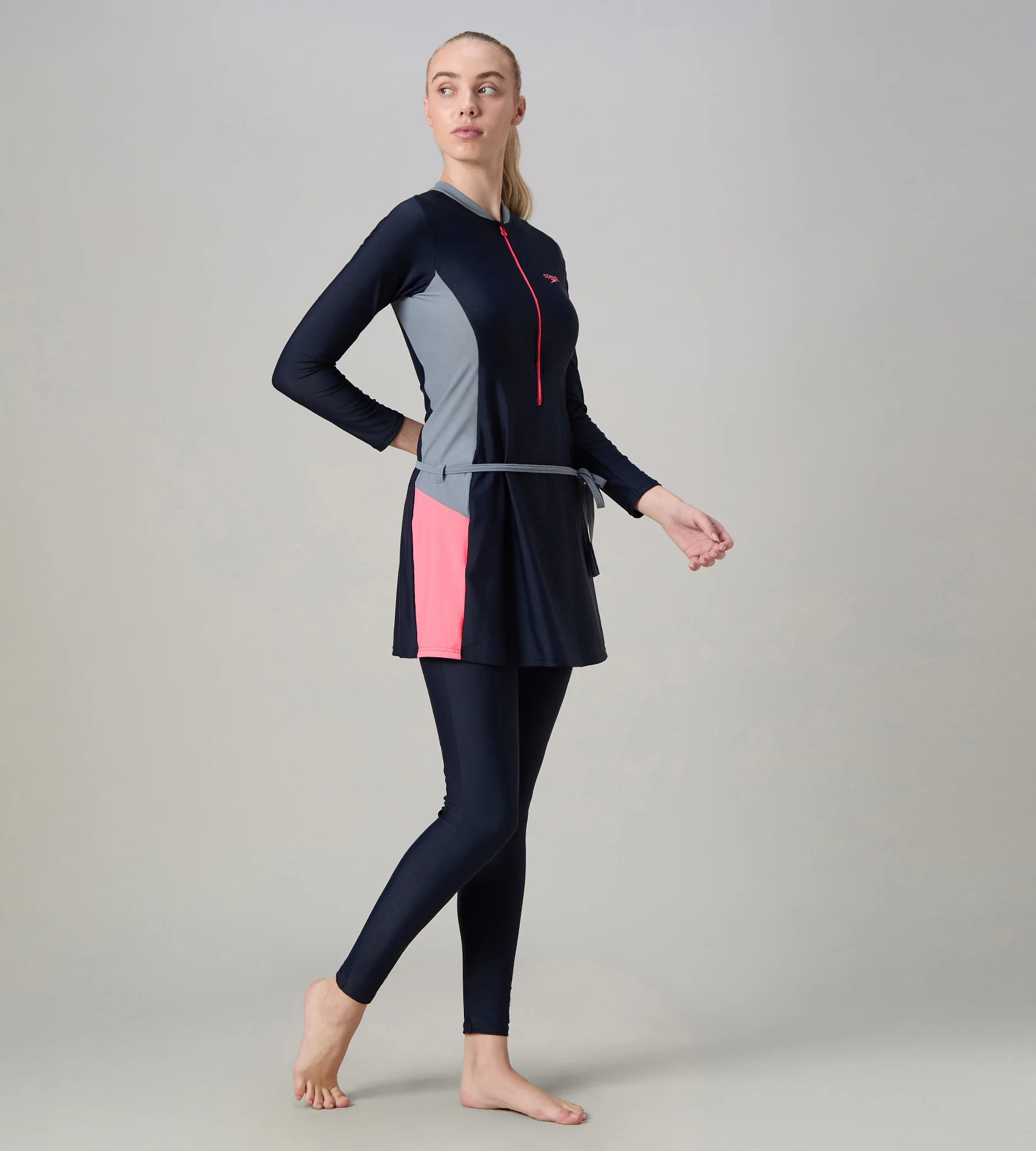 Women's Endurance10 Two Piece Closedback Full Body Suit - Navy, Coin Grey & Pink Lemonade - Image 4