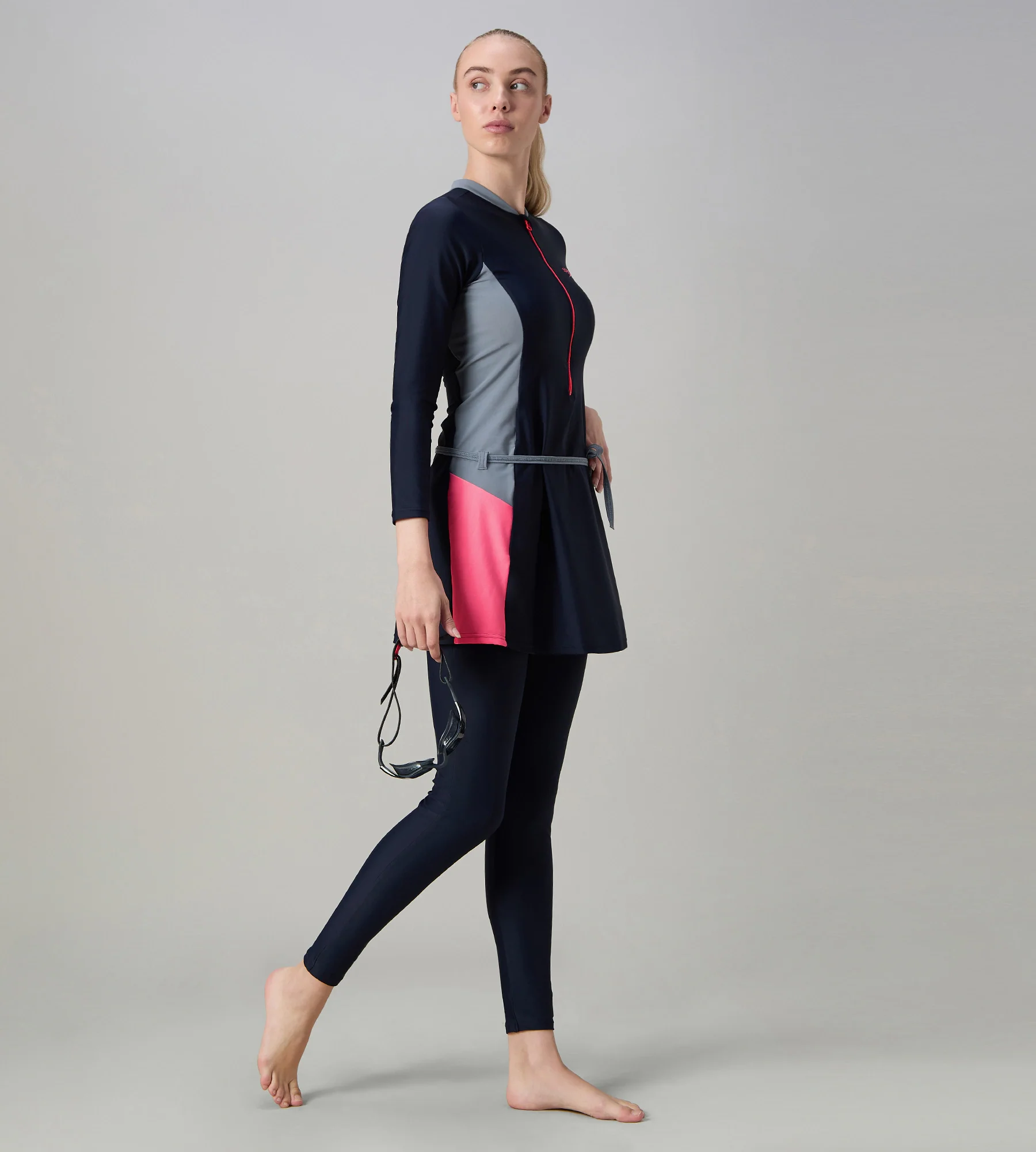 Women's Endurance10 Two Piece Closedback Full Body Suit - Navy, Coin Grey & Pink Lemonade - Image 6