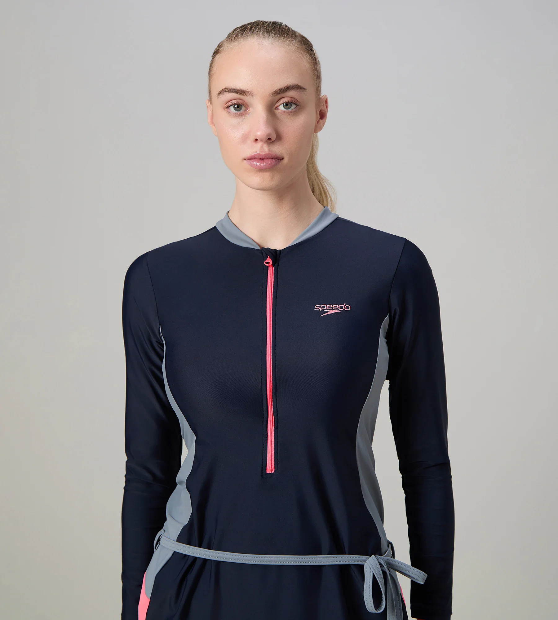 Women's Endurance10 Two Piece Closedback Full Body Suit - Navy, Coin Grey & Pink Lemonade - Image 7